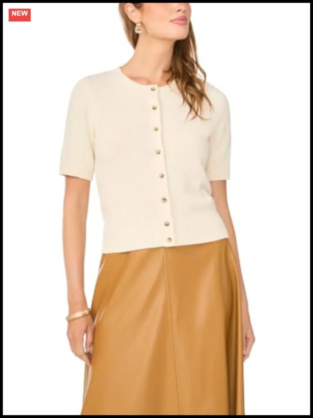 Vince Camuto Women's Short Sleeve Cardigan Knit Cotton Blend Lounge
